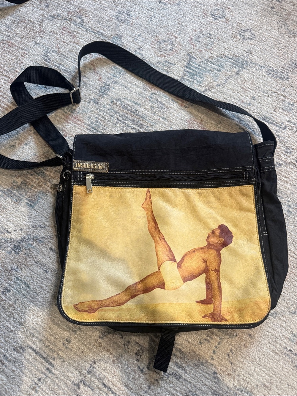 Black Messenger Bag with Yellow Graphic Panel by insidersny.com